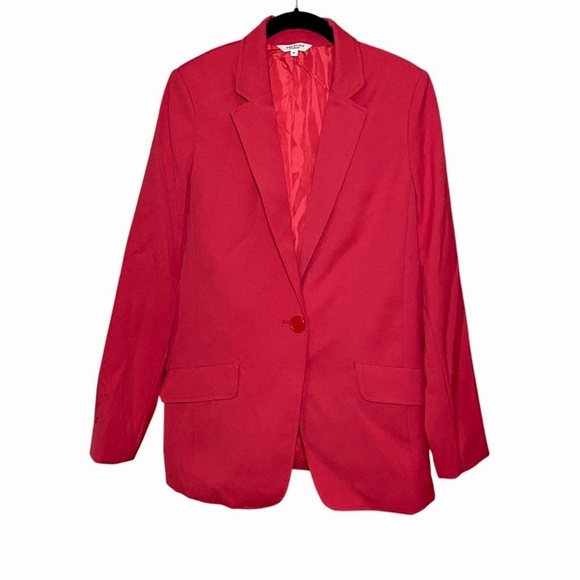 Max Studio Blazer Single Button Lined Medium Colorful Bright Red Classic Preppy - Picture 1 of 6